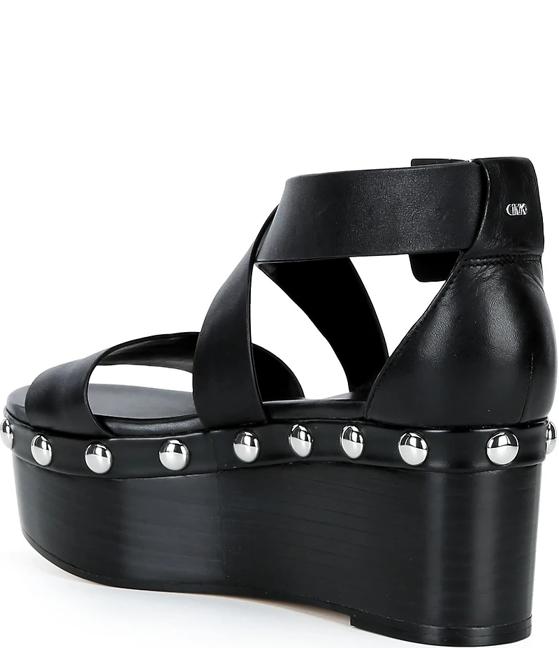 Michael Kors Hensley Leather Studded Platform Wedge Sandals