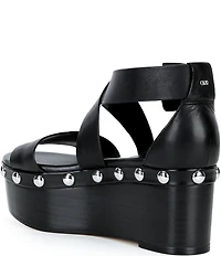 Michael Kors Hensley Leather Studded Platform Wedge Sandals