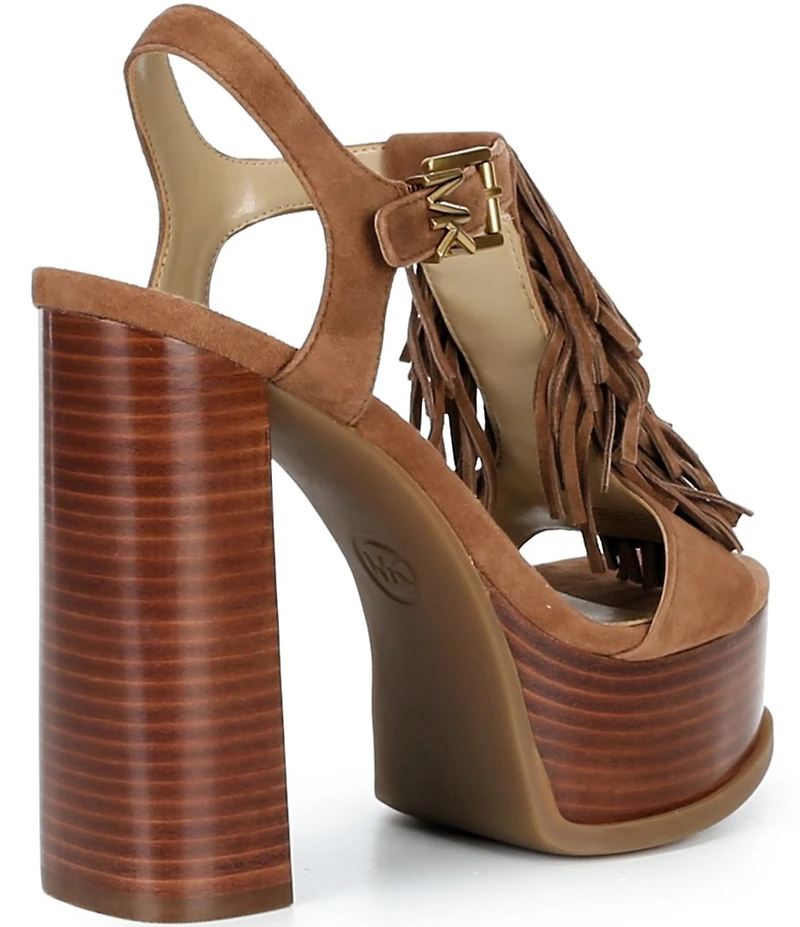 Michael Kors Indra Suede Fringe Ankle Wrap High Heel Platform Sandals