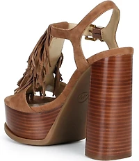 Michael Kors Indra Suede Fringe Ankle Wrap High Heel Platform Sandals
