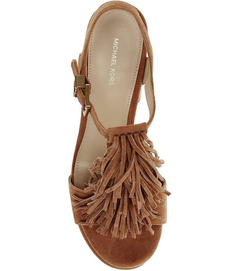 Michael Kors Indra Suede Fringe Ankle Wrap High Heel Platform Sandals