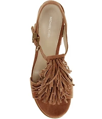 Michael Kors Indra Suede Fringe Ankle Wrap High Heel Platform Sandals