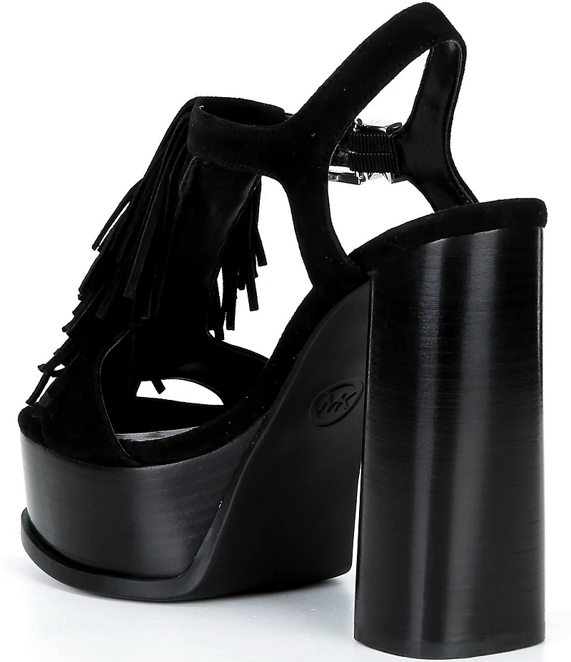 Michael Kors Indra Suede Fringe Ankle Wrap High Heel Platform Sandals