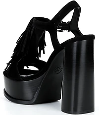 Michael Kors Indra Suede Fringe Ankle Wrap High Heel Platform Sandals