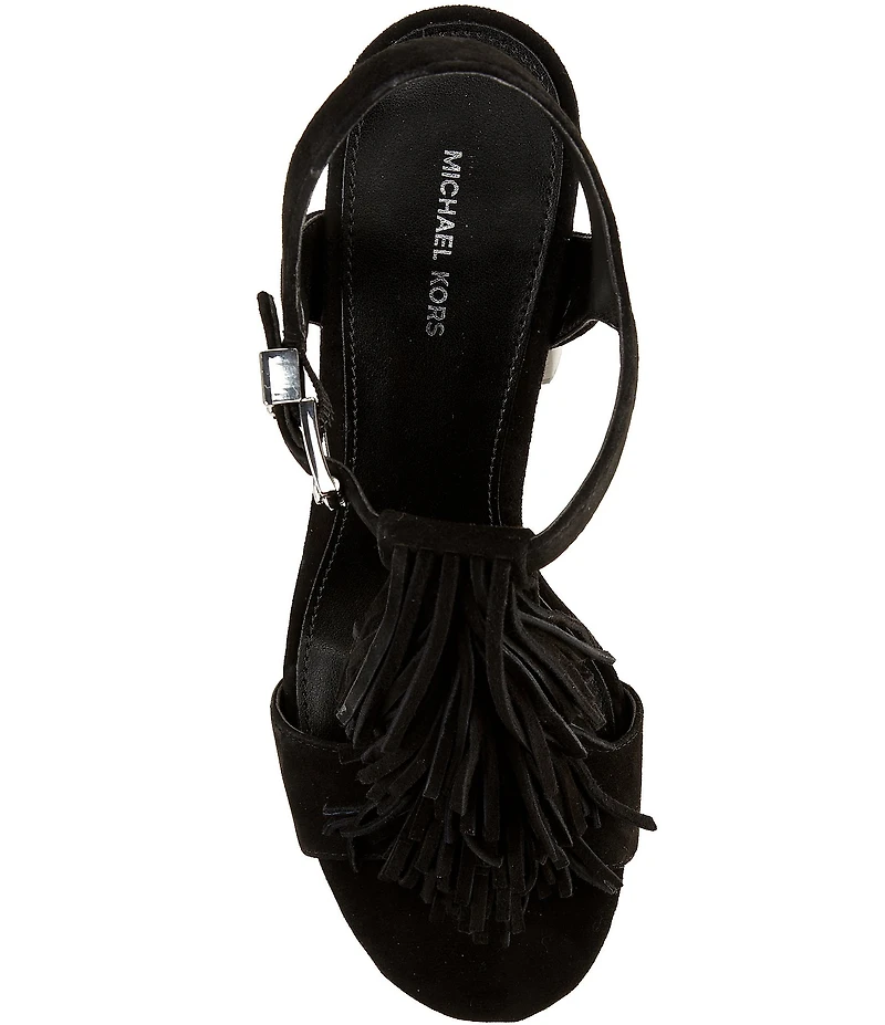 Michael Kors Indra Suede Fringe Ankle Wrap High Heel Platform Sandals