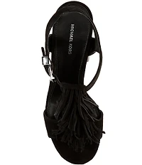 Michael Kors Indra Suede Fringe Ankle Wrap High Heel Platform Sandals