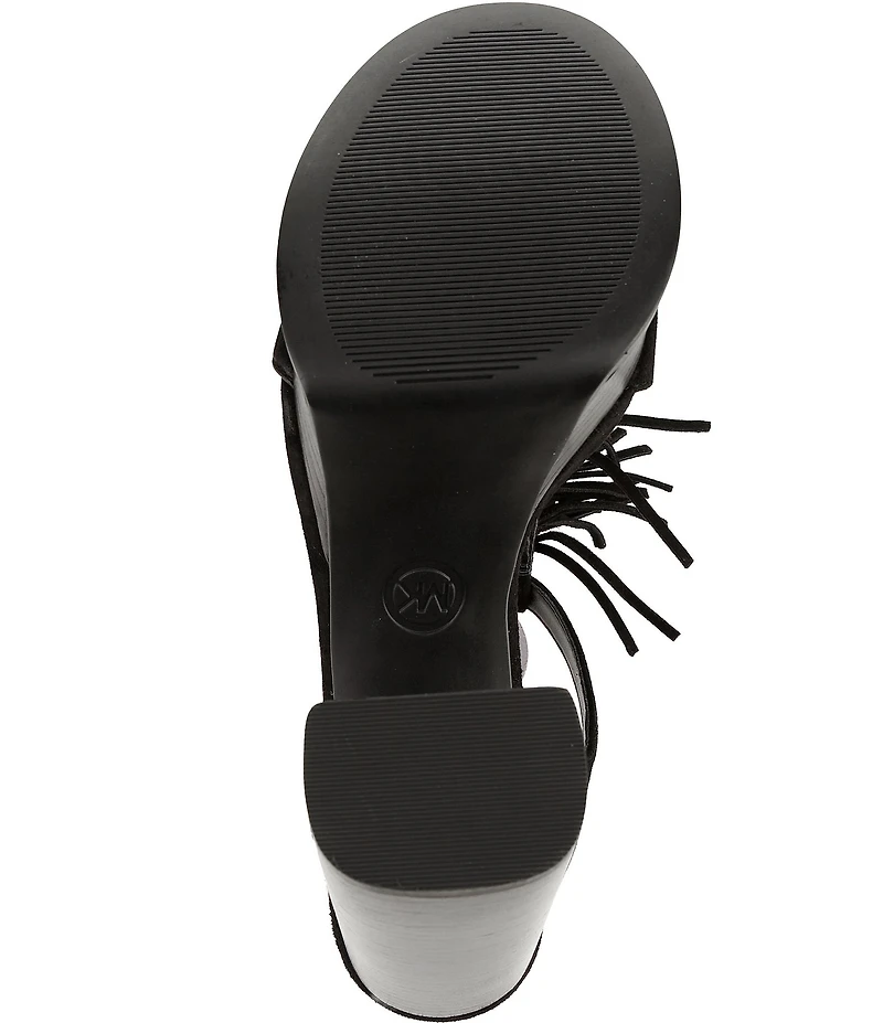 Michael Kors Indra Suede Fringe Ankle Wrap High Heel Platform Sandals