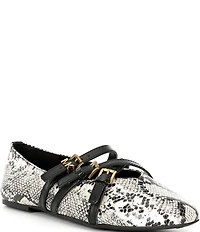 Michael Kors Indy Flex Snake Embossed Leather Mary Jane Ballet Flats