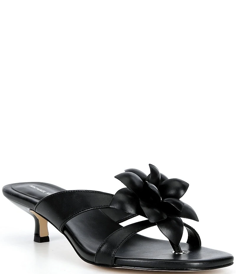 Michael Kors Jacie Leather Flower Kitten Heel Slide Sandals