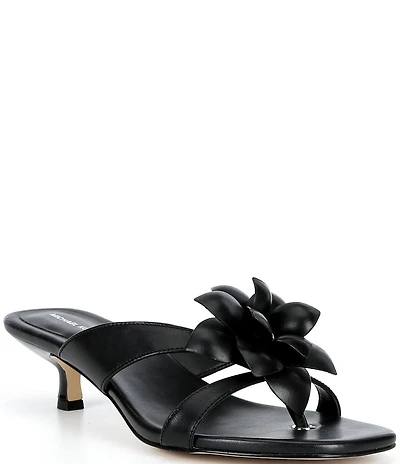 Michael Kors Jacie Leather Flower Kitten Heel Slide Sandals