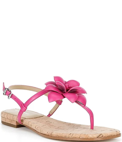 Michael Kors Jacie Leather Flower Thong Flat Sandals