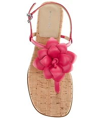 Michael Kors Jacie Leather Flower Thong Flat Sandals