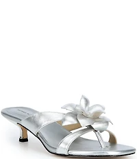 Michael Kors Jacie Metallic Leather Flower Kitten Heel Slide Sandals