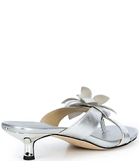 Michael Kors Jacie Metallic Leather Flower Kitten Heel Slide Sandals