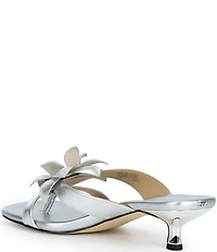 Michael Kors Jacie Metallic Leather Flower Kitten Heel Slide Sandals