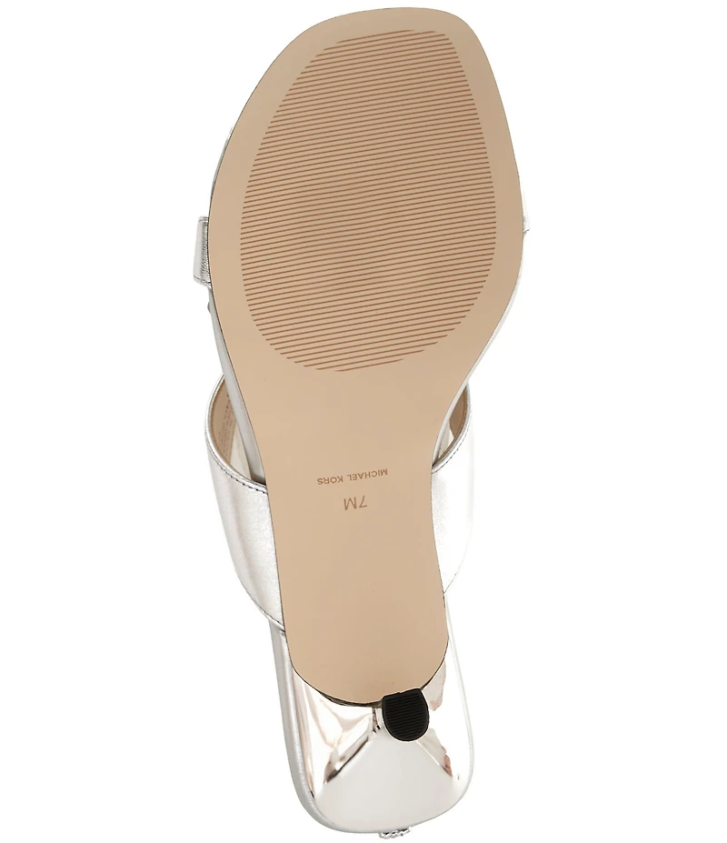 Michael Kors Jacie Metallic Leather Flower Kitten Heel Slide Sandals