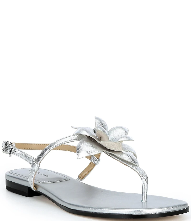Michael Kors Jacie Metallic Leather Flower Thong Sandals