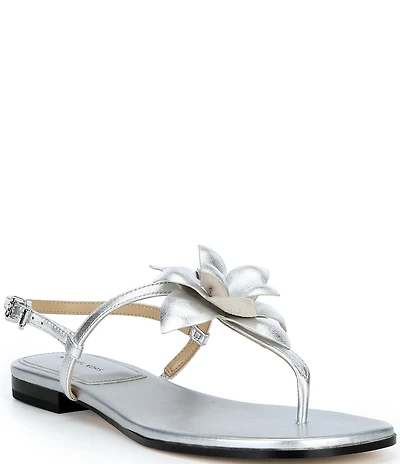 Michael Kors Jacie Metallic Leather Flower Thong Sandals