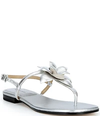 Michael Kors Jacie Metallic Leather Flower Thong Sandals