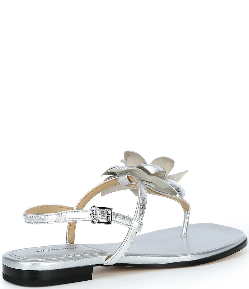 Michael Kors Jacie Metallic Leather Flower Thong Sandals