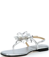 Michael Kors Jacie Metallic Leather Flower Thong Sandals