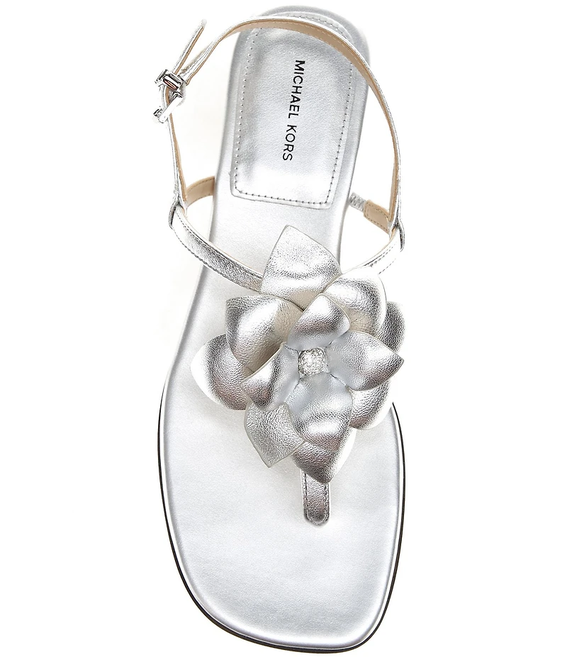 Michael Kors Jacie Metallic Leather Flower Thong Sandals