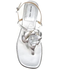 Michael Kors Jacie Metallic Leather Flower Thong Sandals