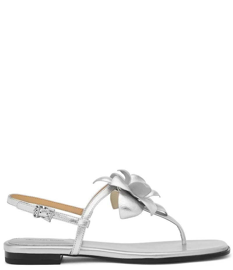 Michael Kors Jacie Metallic Leather Flower Thong Sandals