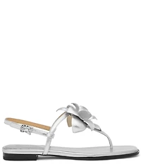 Michael Kors Jacie Metallic Leather Flower Thong Sandals