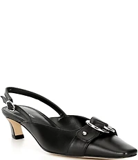Michael Kors Jaden Leather Buckle Hardware Kitten Heel Slingback Pumps