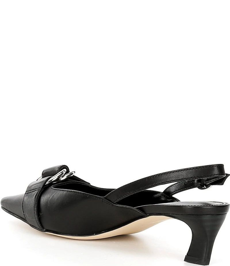 Michael Kors Jaden Leather Buckle Hardware Kitten Heel Slingback Pumps