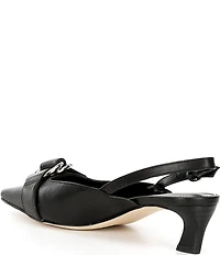 Michael Kors Jaden Leather Buckle Hardware Kitten Heel Slingback Pumps