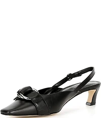 Michael Kors Jaden Leather Buckle Hardware Kitten Heel Slingback Pumps