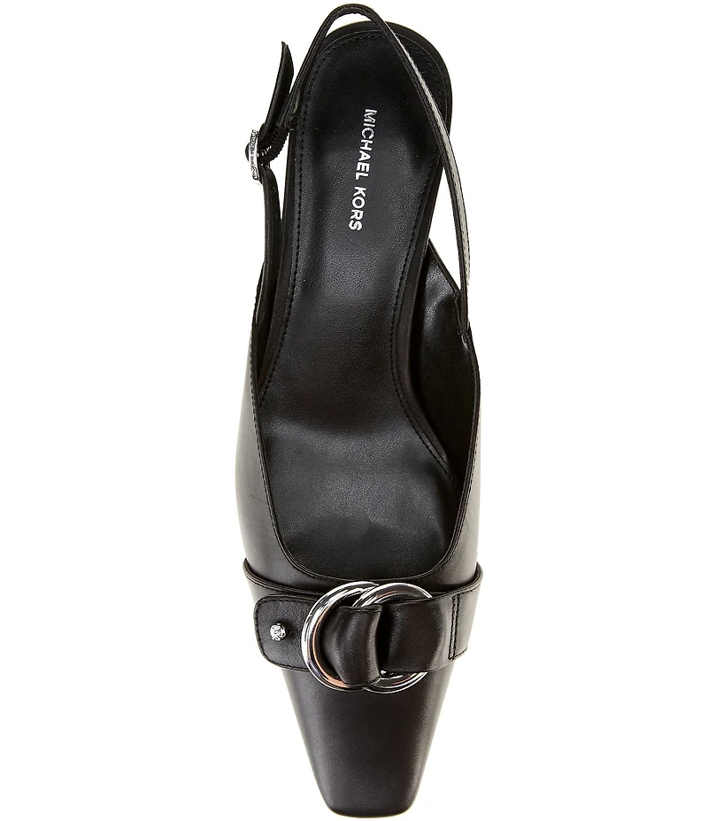 Michael Kors Jaden Leather Buckle Hardware Kitten Heel Slingback Pumps