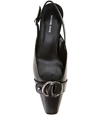 Michael Kors Jaden Leather Buckle Hardware Kitten Heel Slingback Pumps