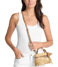 Michael Kors Jana XS Crochet Straw Fringe Top Handle Crossbody Bag