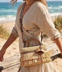 Michael Kors Jana XS Crochet Straw Fringe Top Handle Crossbody Bag