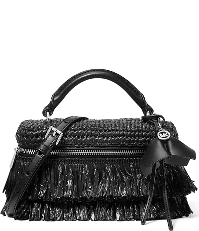 Michael Kors Jana XS Crochet Straw Fringe Top Handle Crossbody Bag