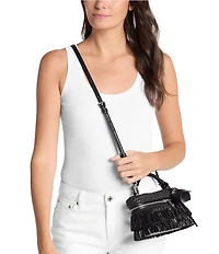 Michael Kors Jana XS Crochet Straw Fringe Top Handle Crossbody Bag