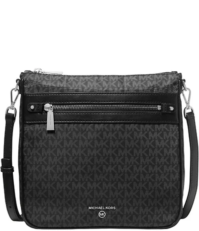 Michael Kors Jet Set Black Signature Logo Charm Large South Crossbody Bag