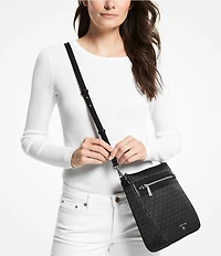 Michael Kors Jet Set Black Signature Logo Charm Large South Crossbody Bag
