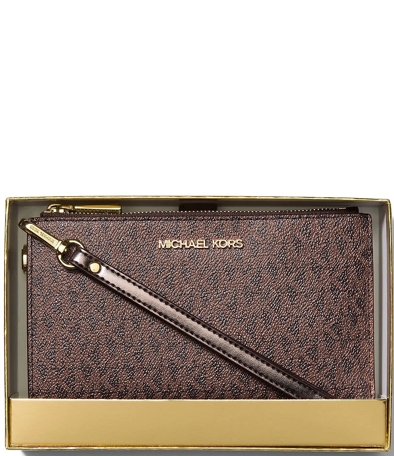 Michael Kors Jet Set Metallic Signature Logo Double Zip Wristlet