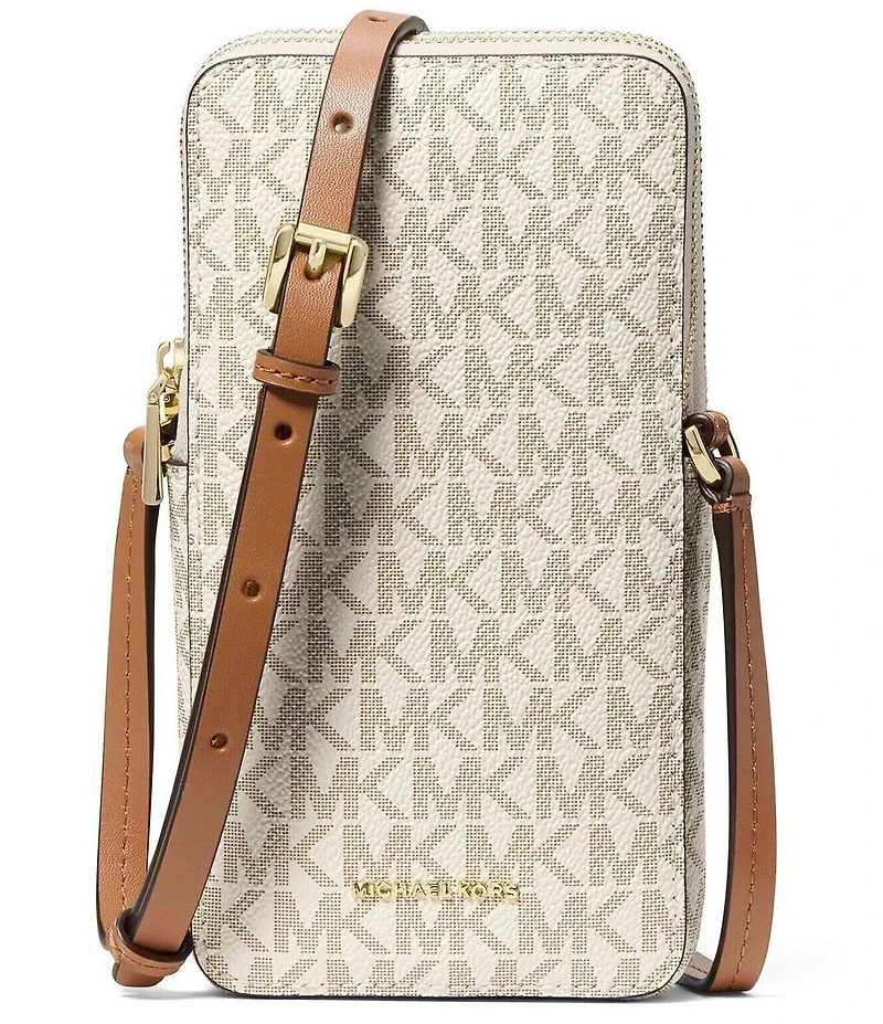 Michael Kors Jet Set North South Signature Lux Double Zip Phone Crossbody Bag