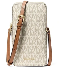 Michael Kors Jet Set North South Signature Lux Double Zip Phone Crossbody Bag