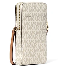 Michael Kors Jet Set North South Signature Lux Double Zip Phone Crossbody Bag