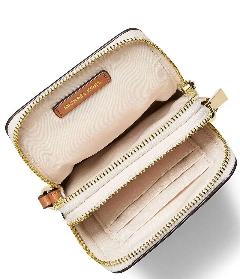Michael Kors Jet Set North South Signature Lux Double Zip Phone Crossbody Bag