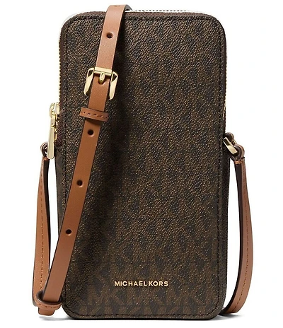 Michael Kors Jet Set North South Signature Lux Double Zip Phone Crossbody Bag