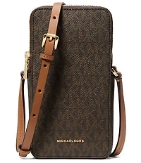 Michael Kors Jet Set North South Signature Lux Double Zip Phone Crossbody Bag