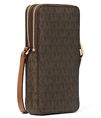 Michael Kors Jet Set North South Signature Lux Double Zip Phone Crossbody Bag