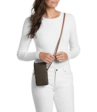 Michael Kors Jet Set North South Signature Lux Double Zip Phone Crossbody Bag